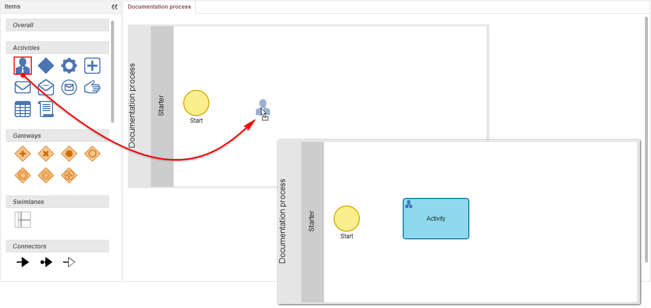 Adding an activity with the Drag-and-drop feature