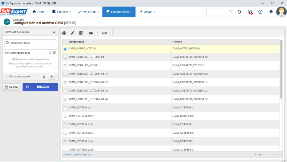 Registro > Configuración del archivo CMM