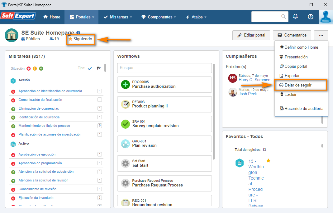 Dejar de seguir portal