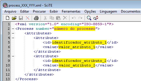 Modelo do arquivo XML - apenas ilustrativo