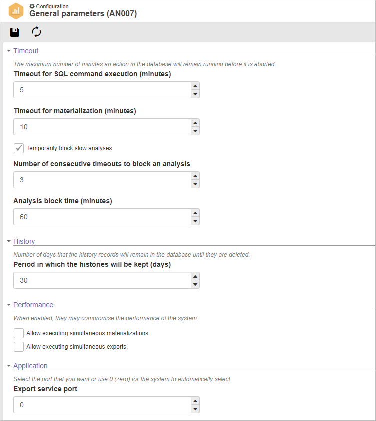 SoftExpert Analytics general parameters