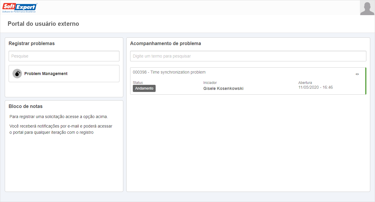 Portal do usuário externo configurado com os widgets do SE Problema