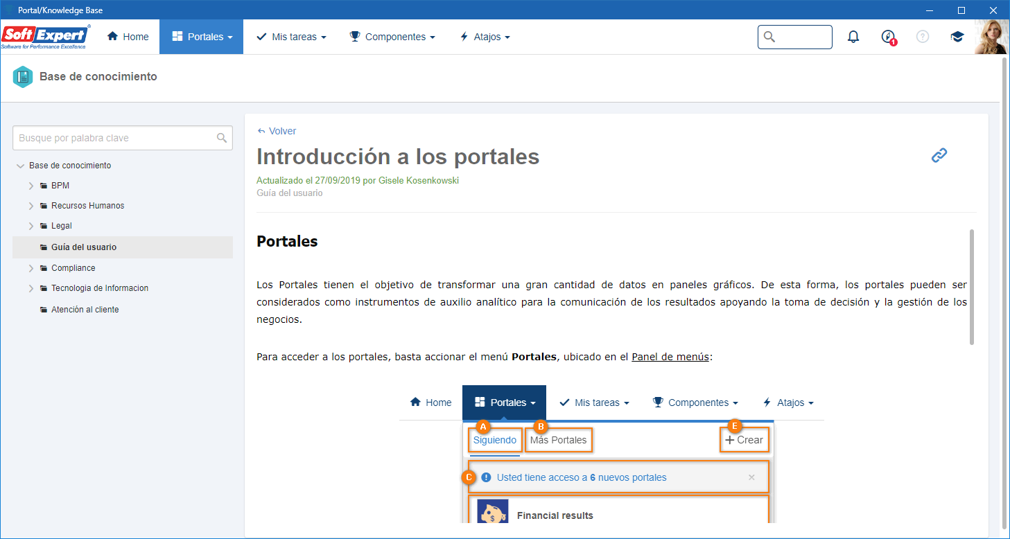 Al hacer clic en un artículo, la pantalla será actualizada con el contenido del artículo, según el idioma en el que está accediendo al sistema. Si el artículo está obsoleto, esta información aparecerá resaltada en rojo debajo del título.