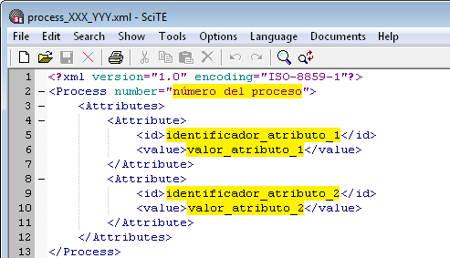 Modelo del archivo XML - solo ilustrativo.