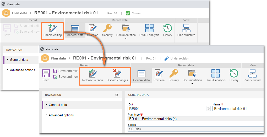 This example shows the creation of a simplified revision in SE Risk, but it also applies to the other SE Suite components.