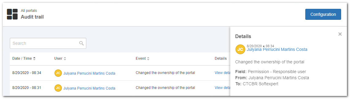 Portal audit trail details