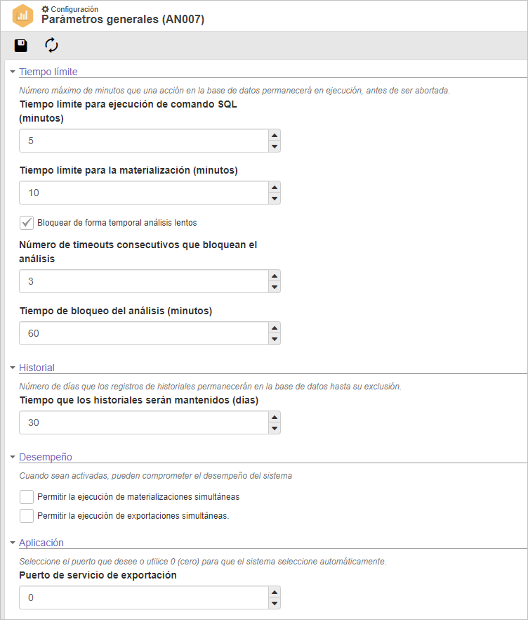 Parámetros generales de SoftExpert Analytics