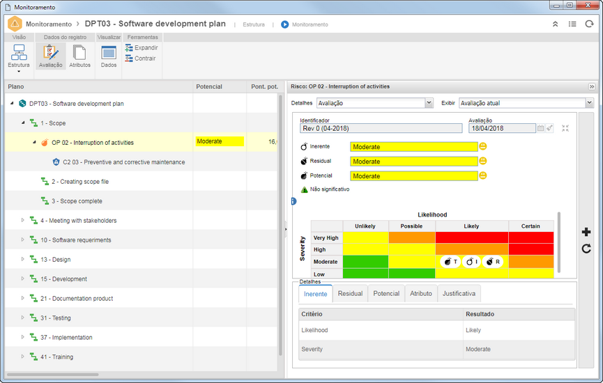 Risk and control plan with process scope