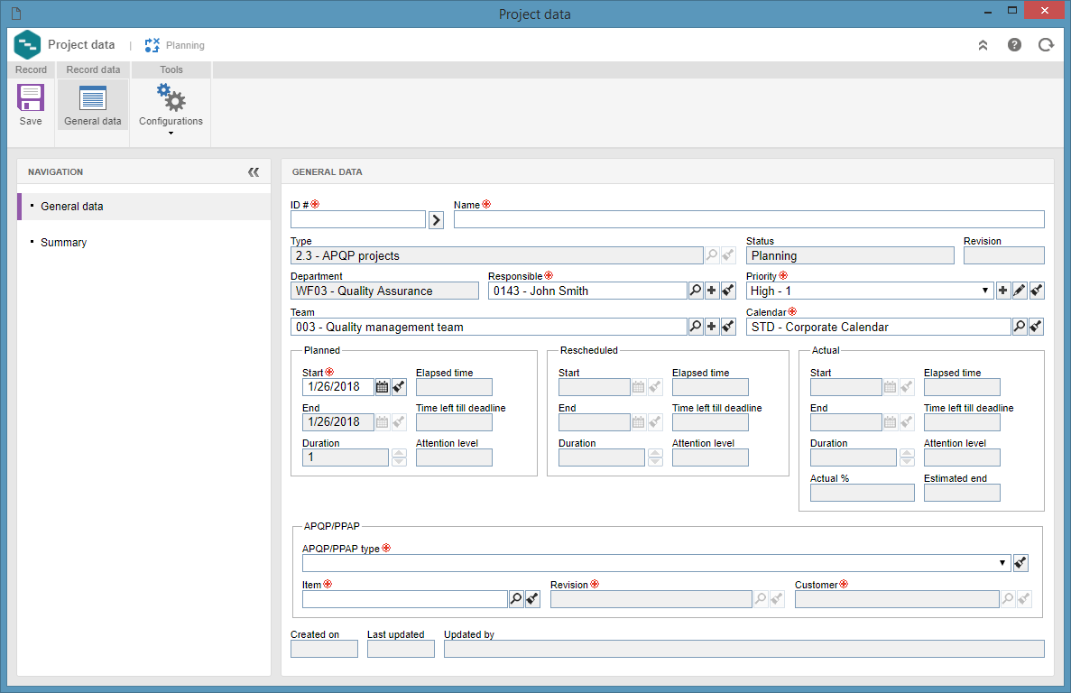 Project data (SE Project > Management > Project planning)