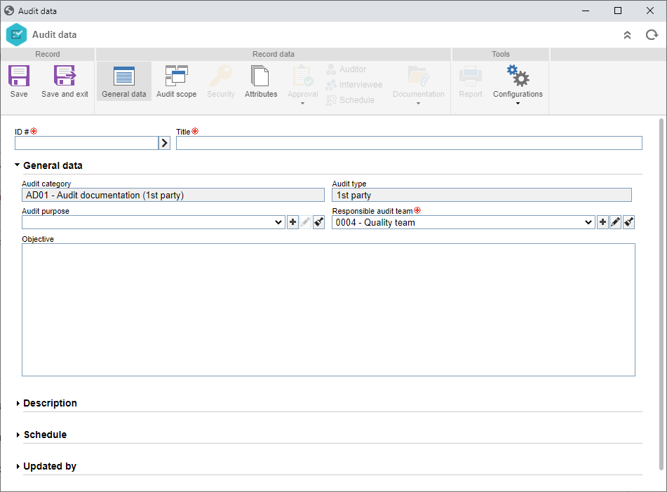 Requirement audit data screen