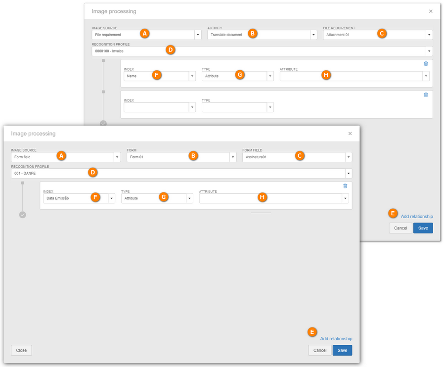 Processing the image of a requirement (upper image) and a form field (lower image)