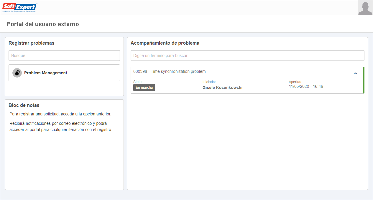 Portal del usuario externo configurado con los widgets de SE Problema