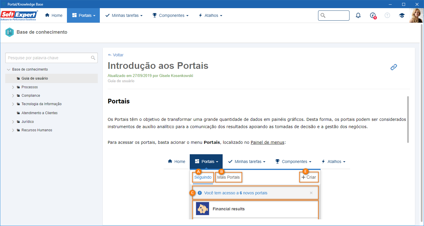 Ao clicar em um artigo, a tela será atualizada com seu conteúdo, conforme o idioma em que você está acessando o sistema. Se o artigo estiver obsoleto, esta informação será exibida destacada em vermelho, abaixo do título.